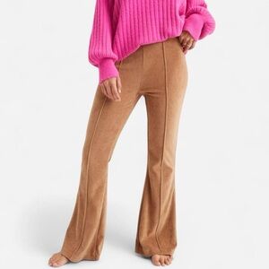 Aerie Groove-On Rib Velour Hi-Rise Tan Flares Pant Medium Long